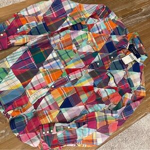 Polo Ralph Lauren Cotton Madras Patchwork Long Sleeve Classic Fit NWT Sz L